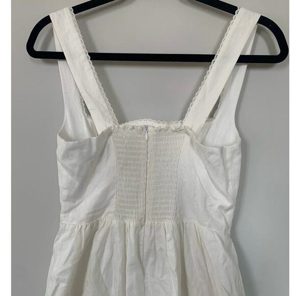 o.p.t Marina White Linen Midi Dress – Fitted Bodice w/ Lace Trim, Size 2 - Picture 6 of 11